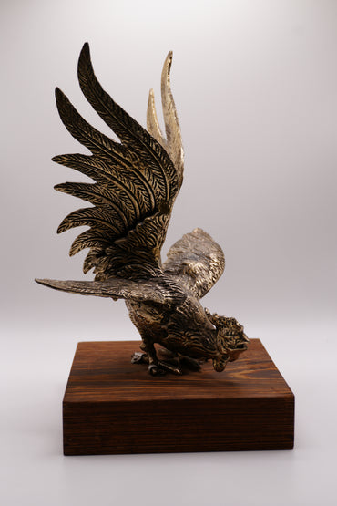 Vintage Europen Metal Rooster Sculpture on Wooden Base