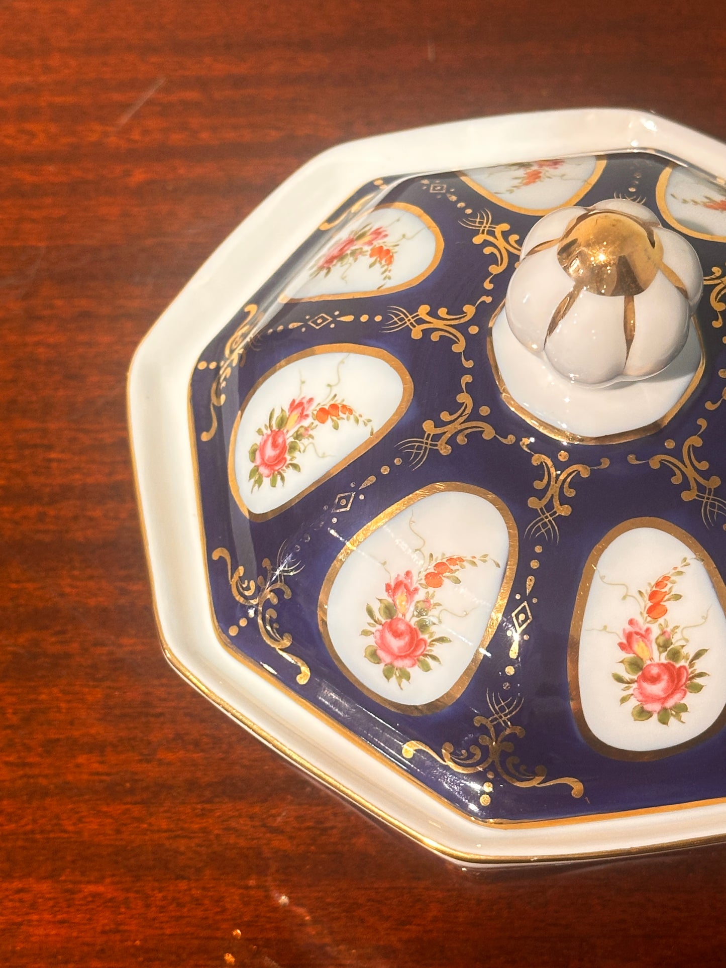 Vintage Cobalt Blue Porcelain Box with Lid