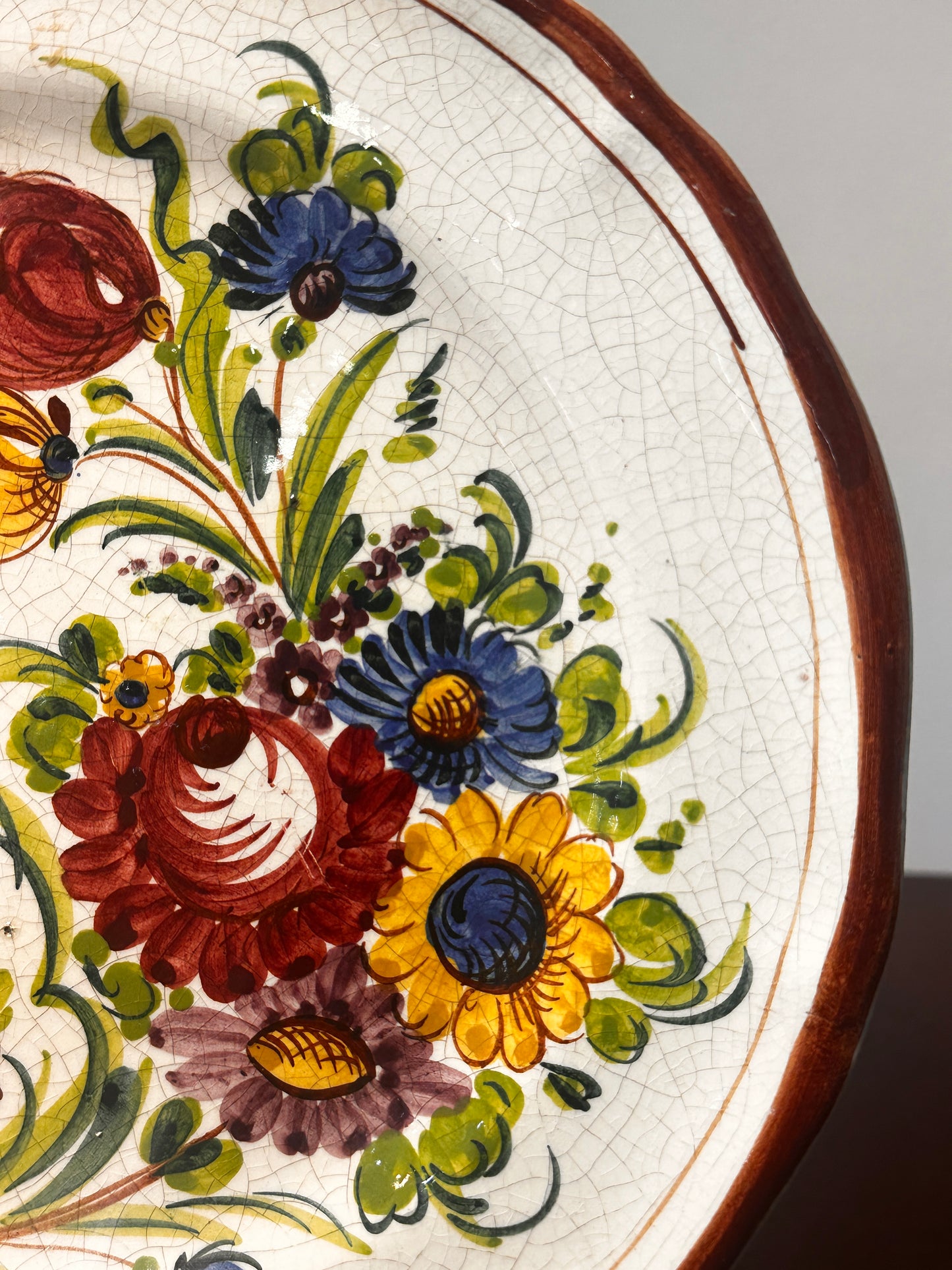 Hand-Painted Dutch Floral Craquele Plate