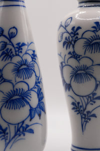 Pair of Hand-Painted Blue & White Floral Porcelain Vases