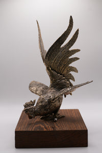 Vintage Europen Metal Rooster Sculpture on Wooden Base
