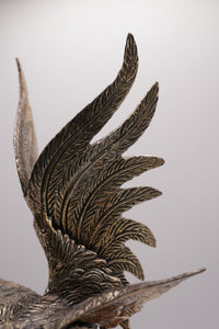 Vintage Europen Metal Rooster Sculpture on Wooden Base