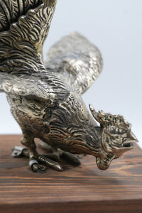 Vintage Europen Metal Rooster Sculpture on Wooden Base