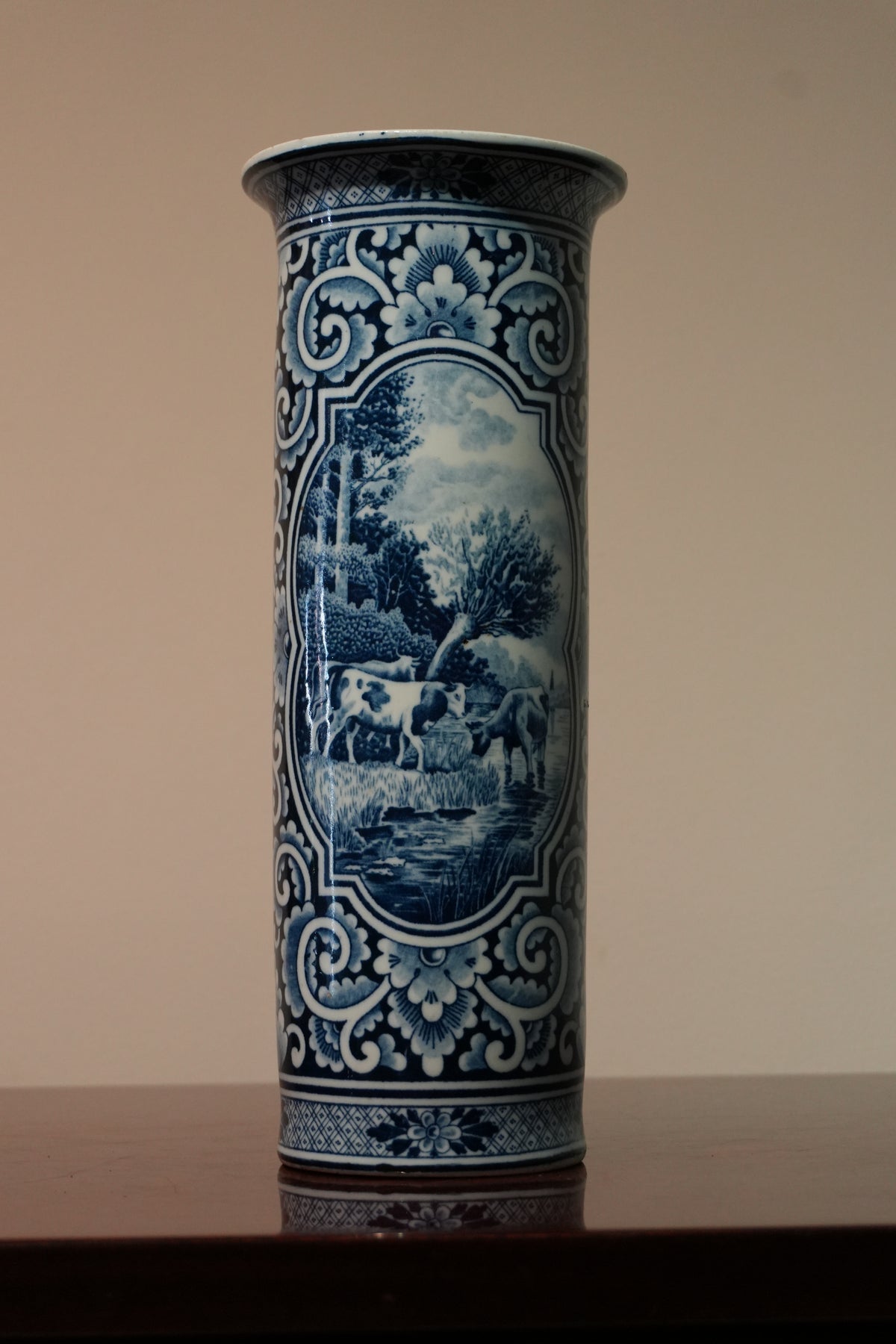 Vintage Delft Porcelain Vase – Blue & White Landscape Decor