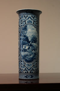 Vintage Delft Porcelain Vase – Blue & White Landscape Decor