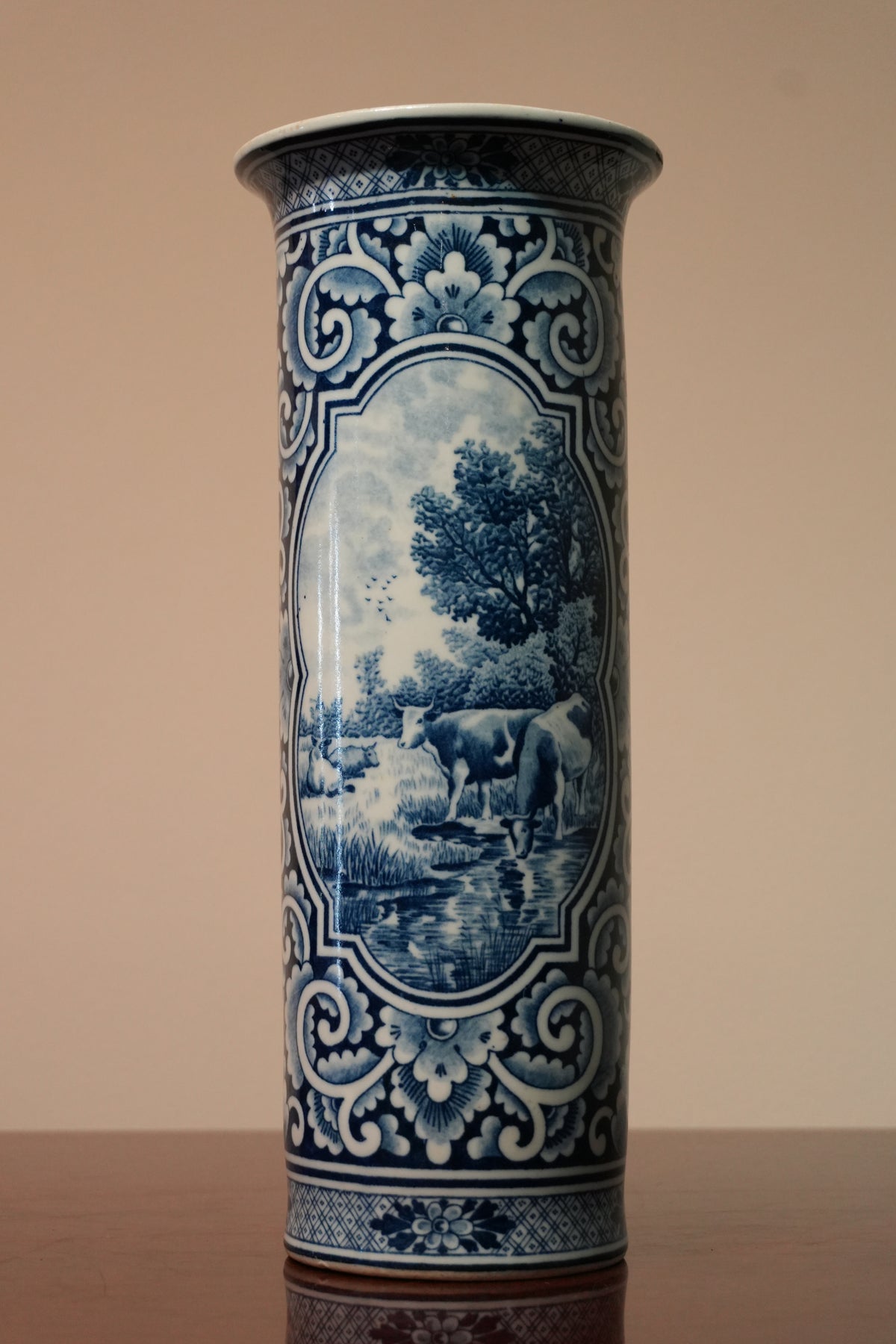Vintage Delft Porcelain Vase – Blue & White Landscape Decor
