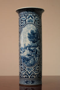 Vintage Delft Porcelain Vase – Blue & White Landscape Decor