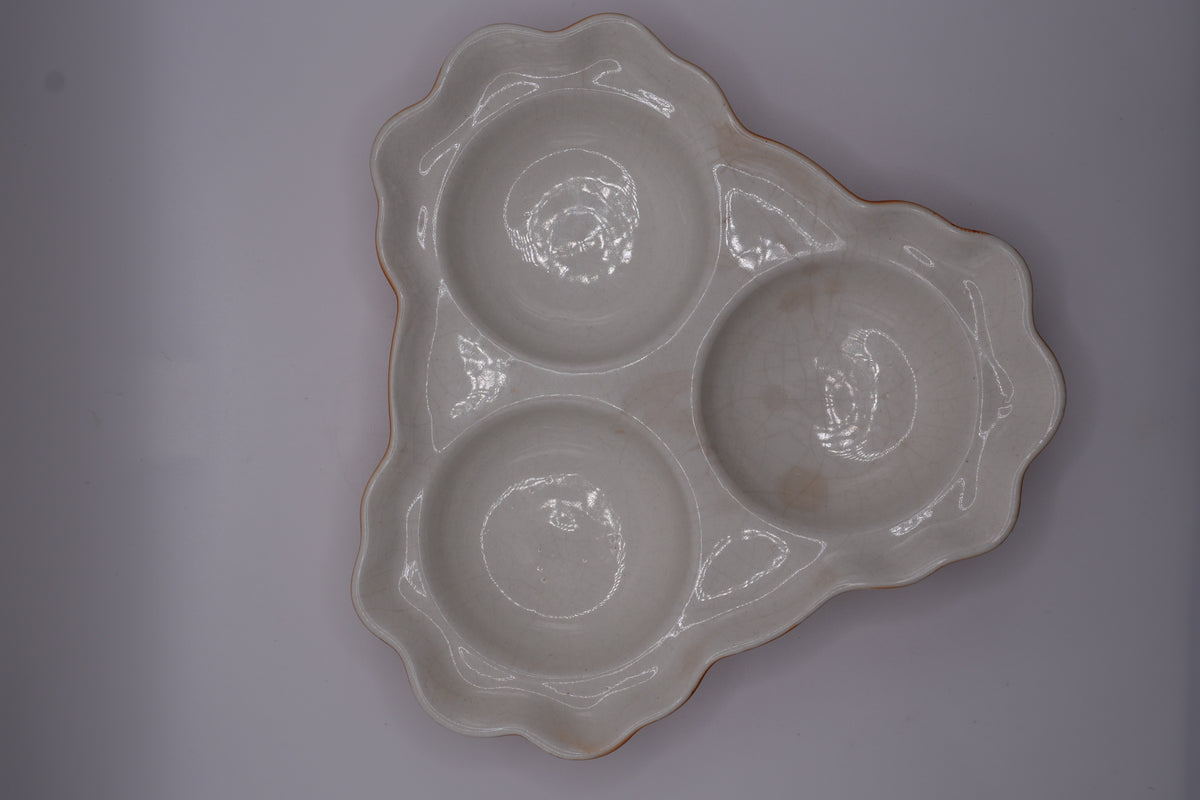 Vintage Orange Glazed Divided Serving Dish | Mid-Century Ceramic Snack Tray