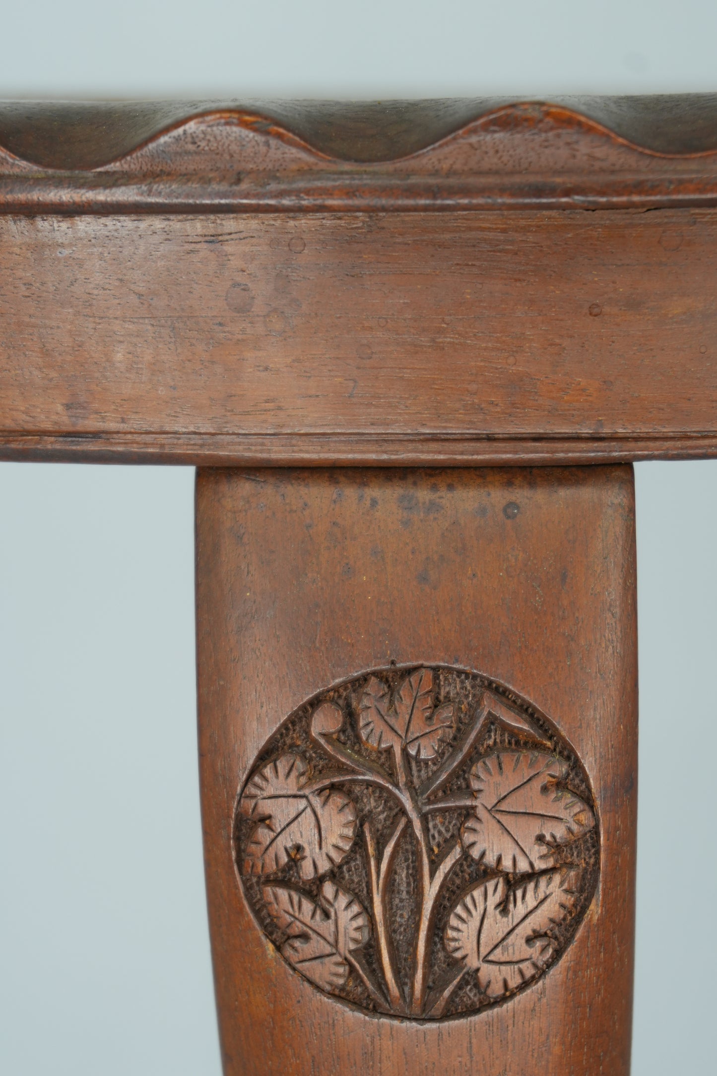 Vintage Round Mahogany Side Table | European Occasional Table with Hand-Carved Details
