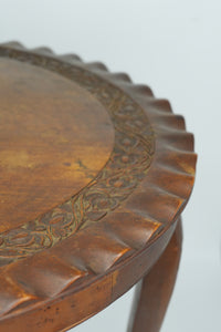 Vintage Round Mahogany Side Table | European Occasional Table with Hand-Carved Details