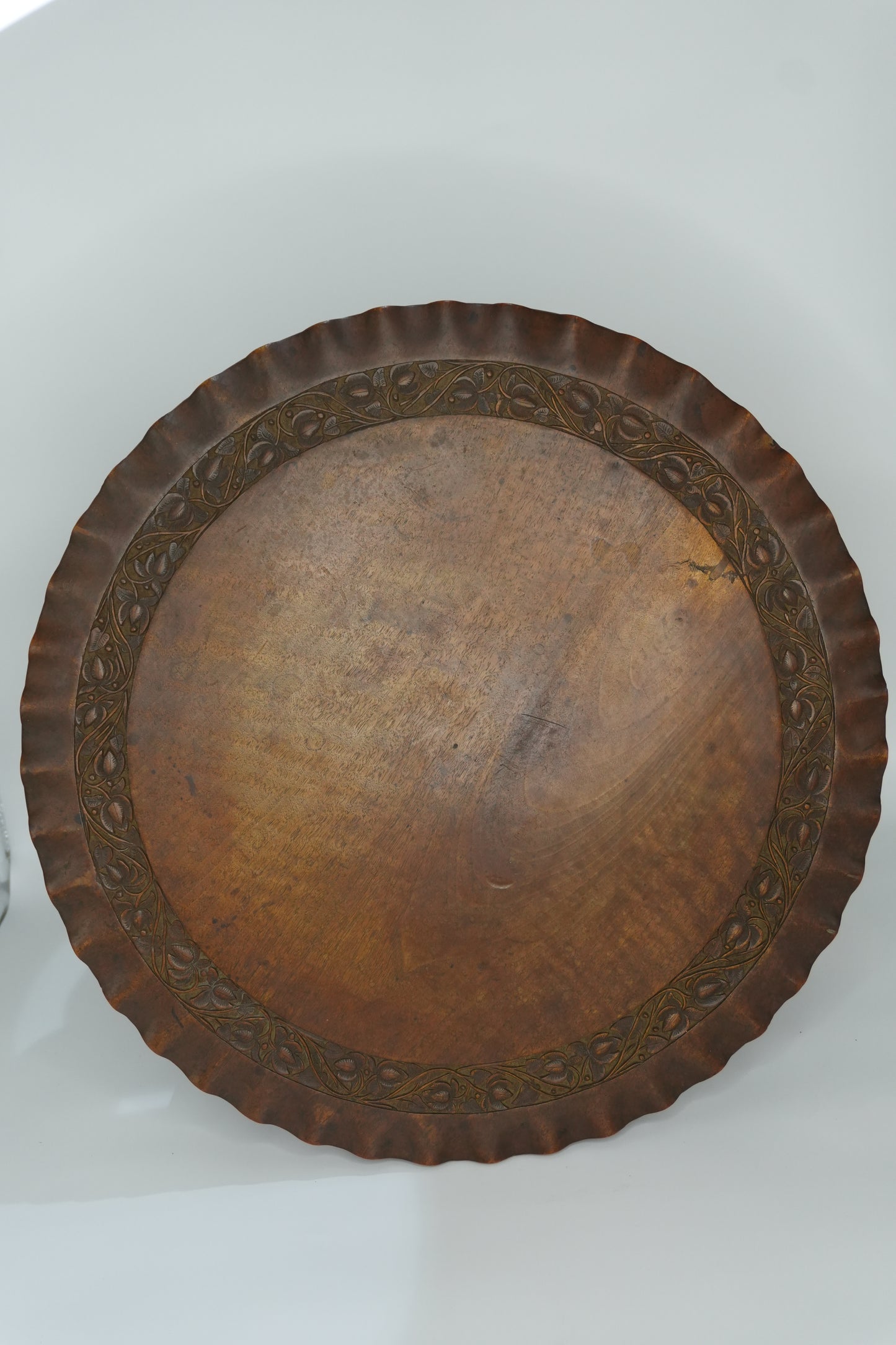 Vintage Round Mahogany Side Table | European Occasional Table with Hand-Carved Details