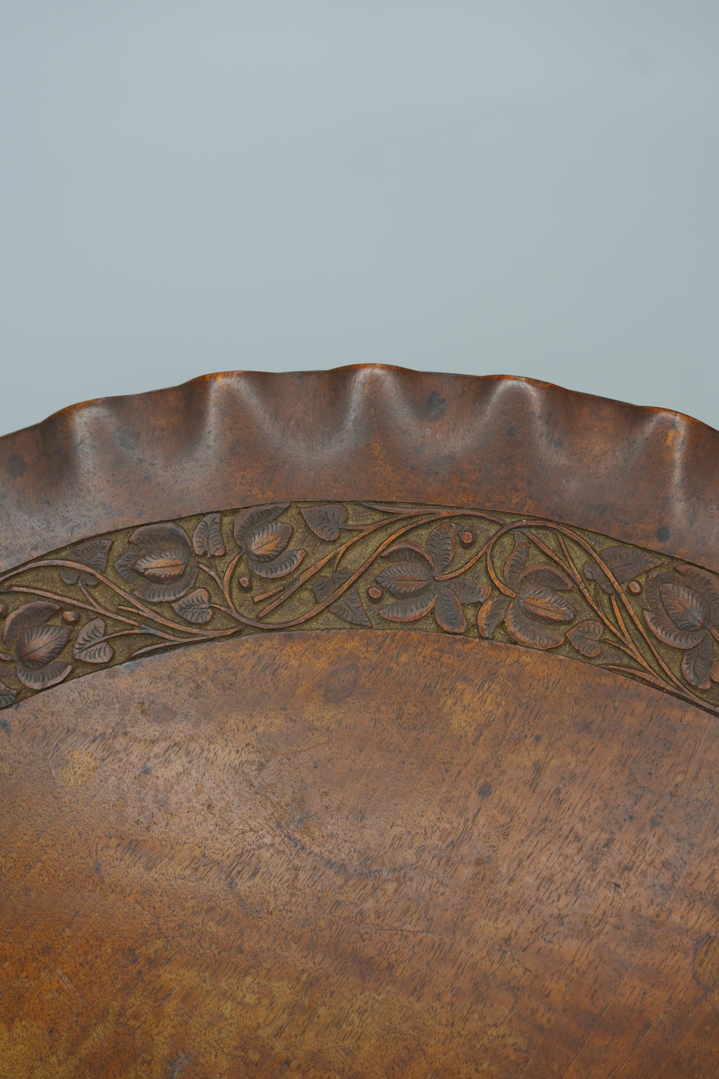Vintage Round Mahogany Side Table | European Occasional Table with Hand-Carved Details