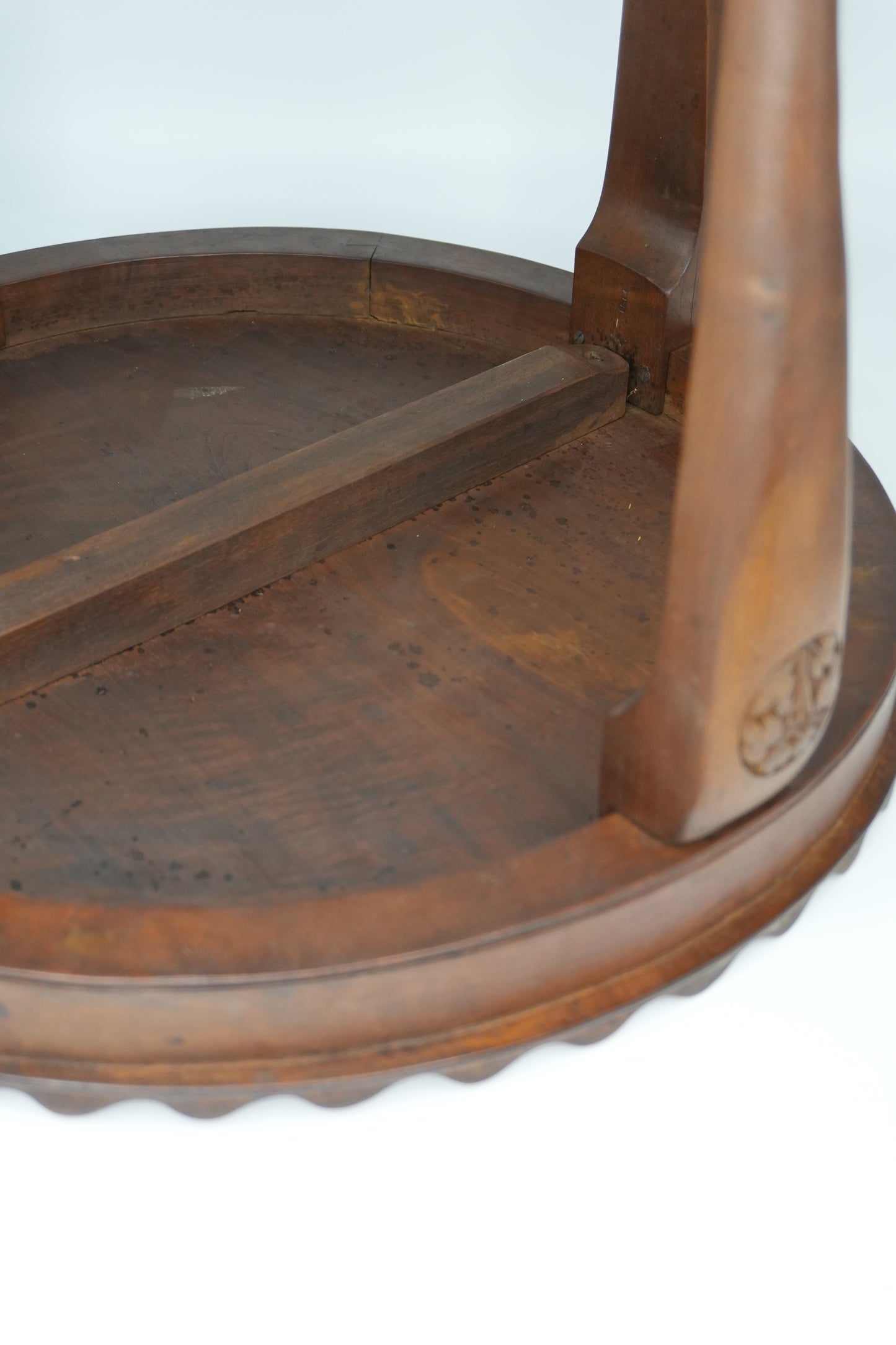 Vintage Round Mahogany Side Table | European Occasional Table with Hand-Carved Details