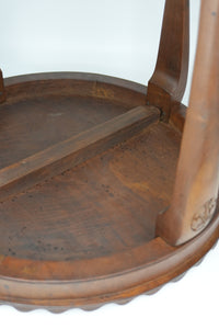 Vintage Round Mahogany Side Table | European Occasional Table with Hand-Carved Details