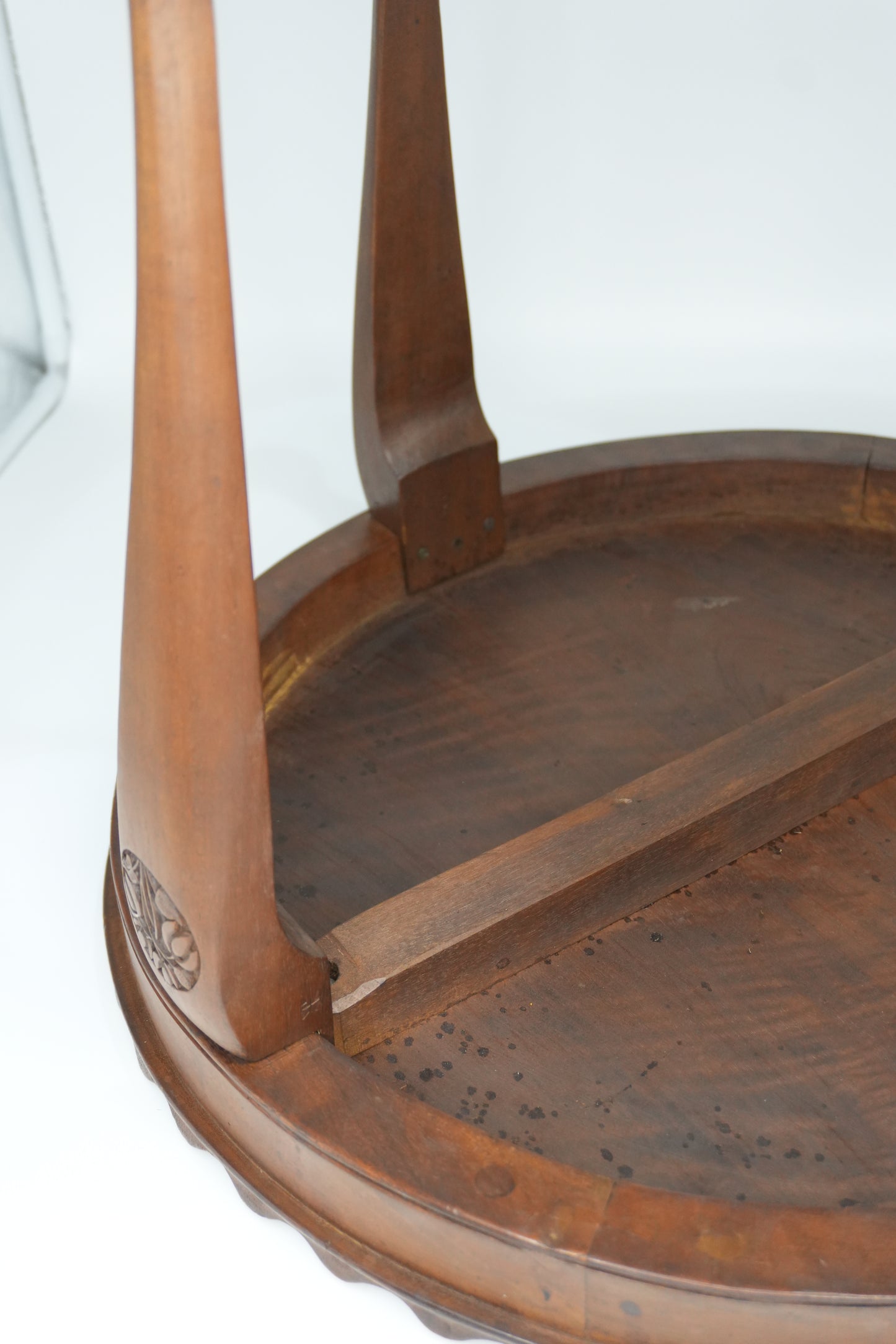 Vintage Round Mahogany Side Table | European Occasional Table with Hand-Carved Details