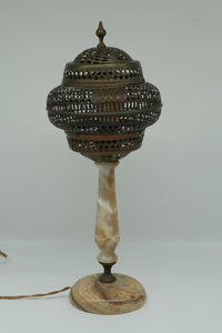 Vintage Onyx Table Lamp with Pierced Metal Shade – Moorish Revival