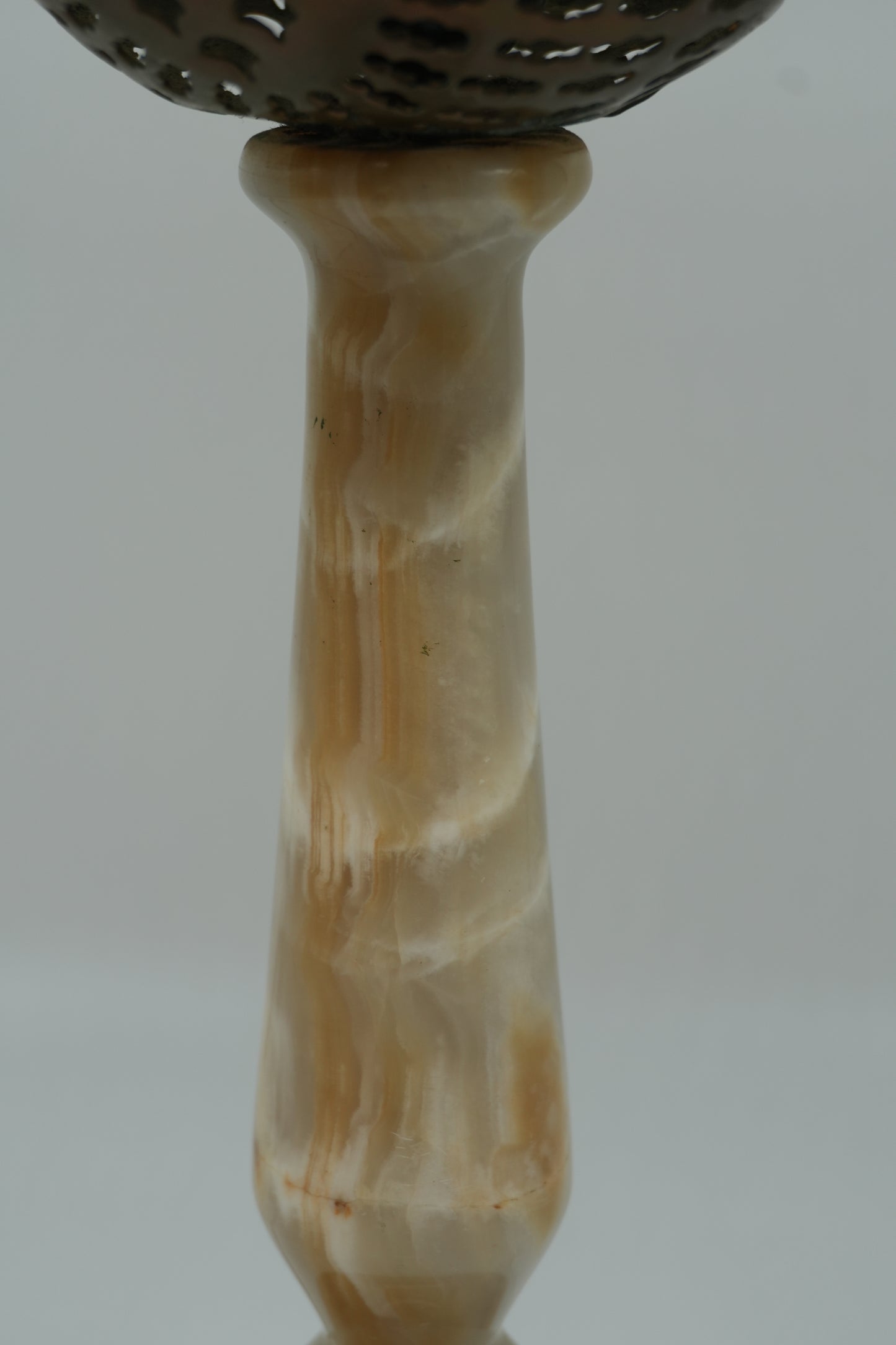 Vintage Onyx Table Lamp with Pierced Metal Shade – Moorish Revival