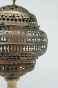 Vintage Onyx Table Lamp with Pierced Metal Shade – Moorish Revival