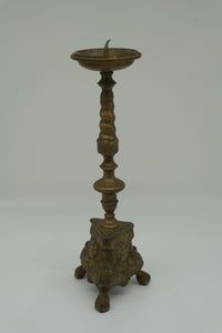 Vintage Brass Candlestick – Neo-Renaissance Figural Mask & Twisted Stem