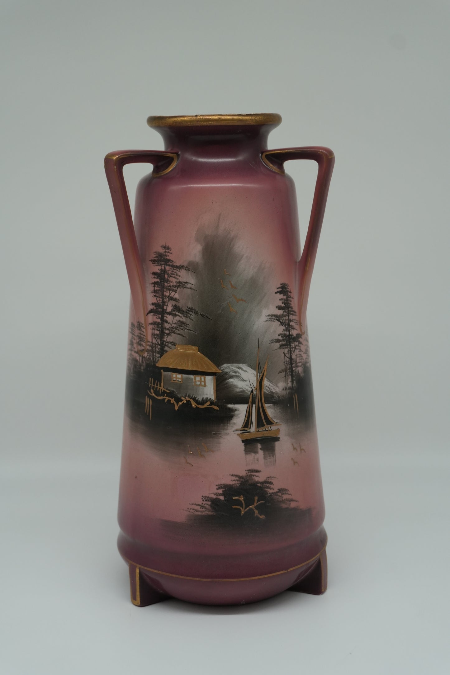 Vintage English Landscape Vase with Twin Handles