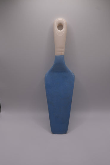 Vintage Ceramic Cake Server — Blue Glaze with Cream Handle