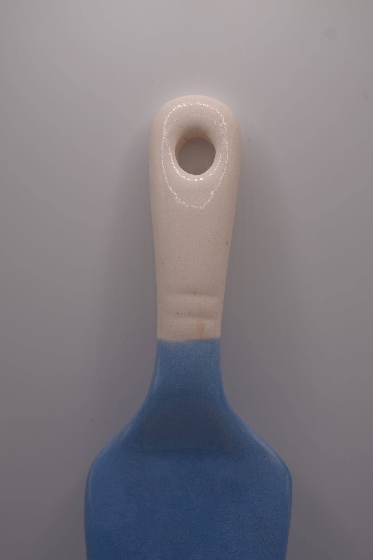Vintage Ceramic Cake Server — Blue Glaze with Cream Handle