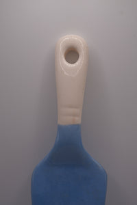 Vintage Ceramic Cake Server — Blue Glaze with Cream Handle