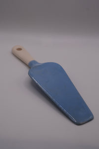 Vintage Ceramic Cake Server — Blue Glaze with Cream Handle