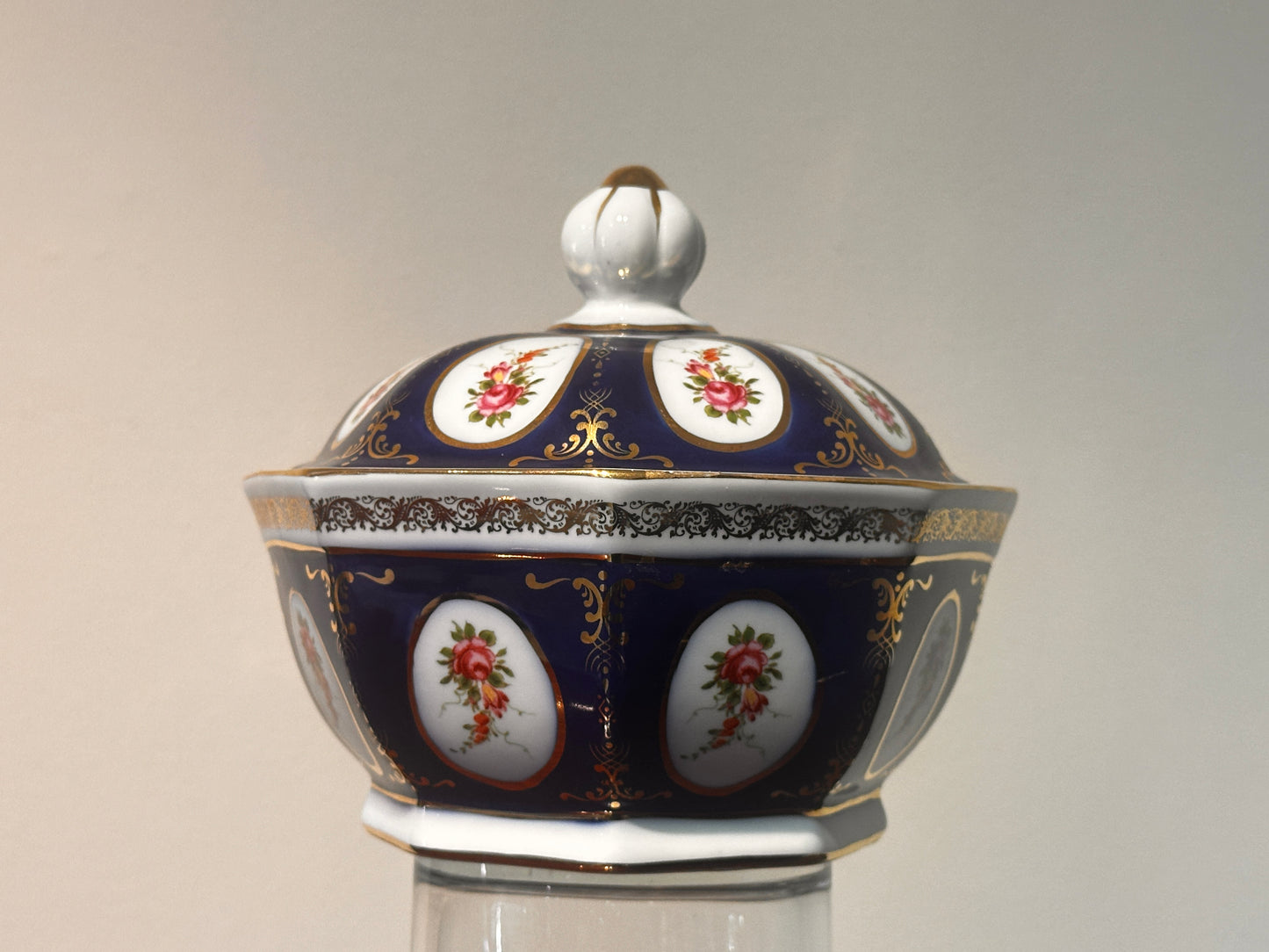 Vintage Cobalt Blue Porcelain Box with Lid