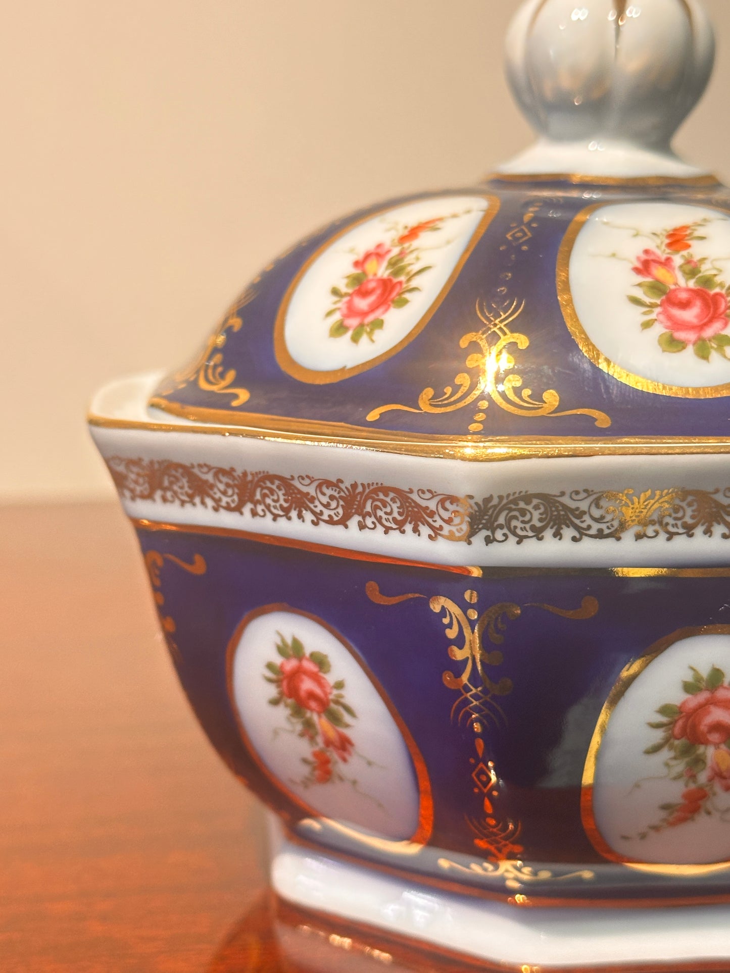 Vintage Cobalt Blue Porcelain Box with Lid