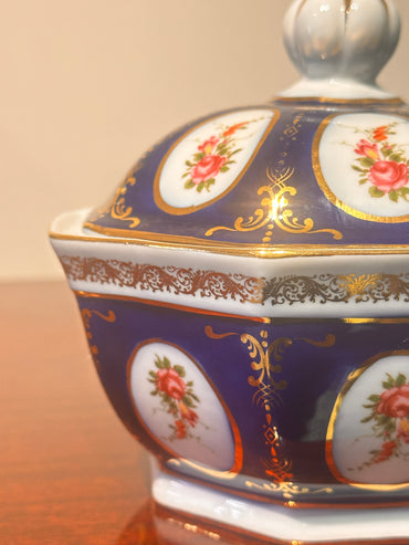 Vintage Cobalt Blue Porcelain Box with Lid